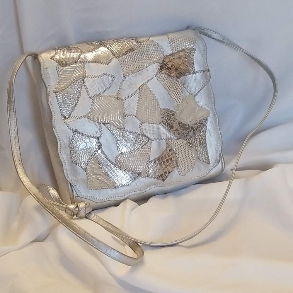 Carlos Falchi silver metallic flap over bag